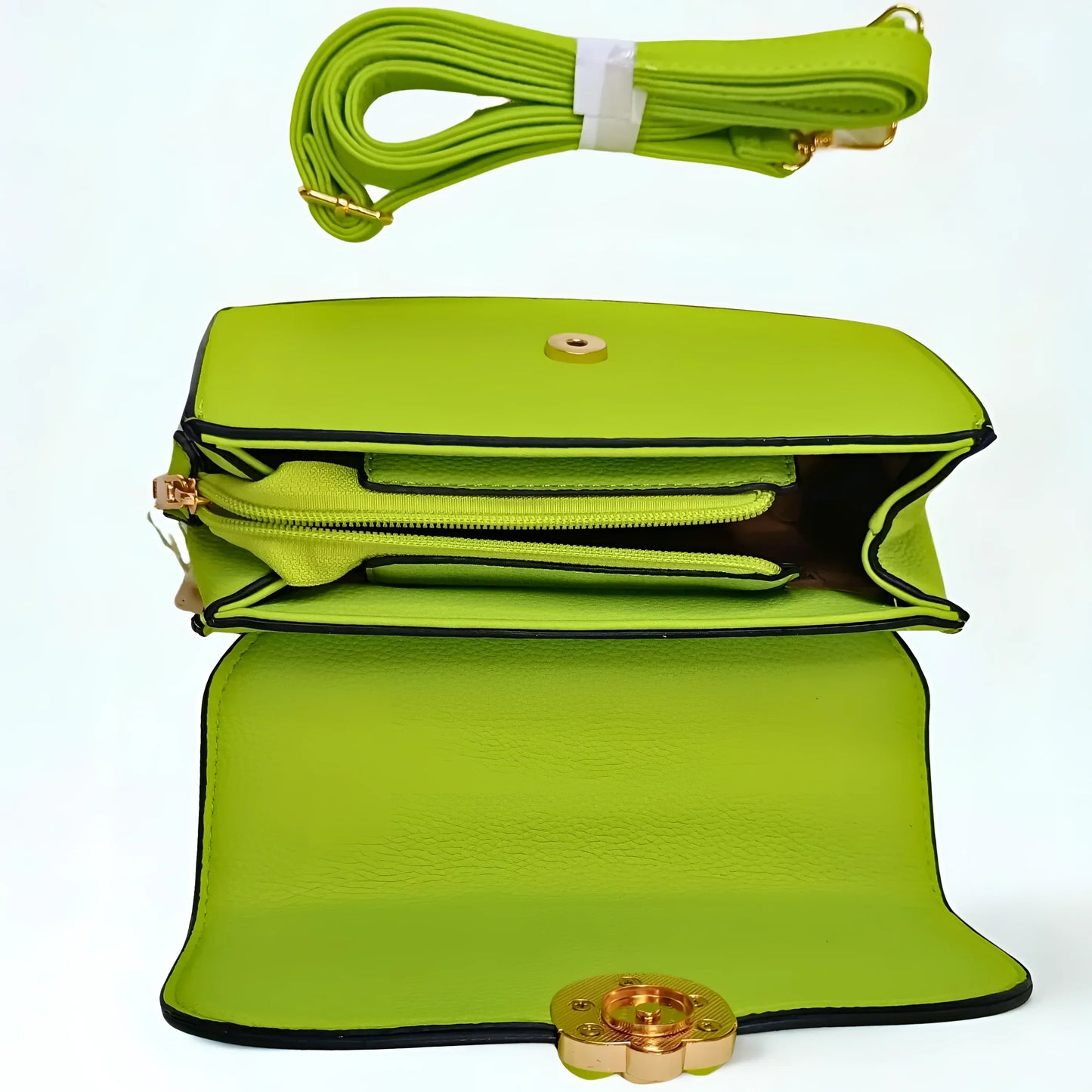Green Mini Leather Handbag with Shoulder Strap - MS-8647