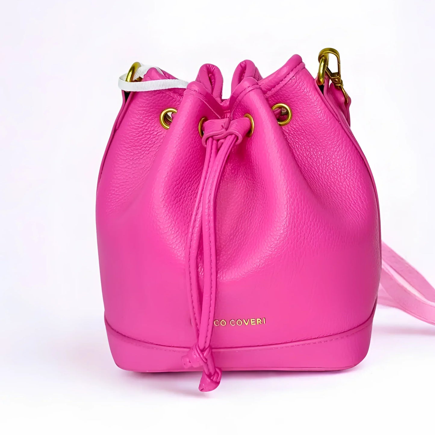 Leather Bucket Bag in Bright Pink and Black