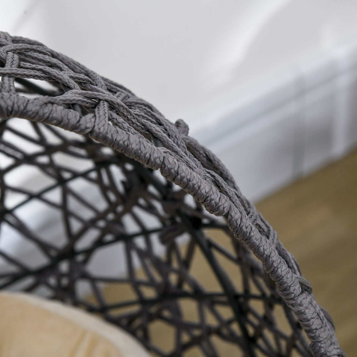 Cesta per gatti, cuccia rialzata, accogliente tana per gatti, 50 x 50 x 60 cm, cuscino morbido color crema incluso, corda in poliestere viola
