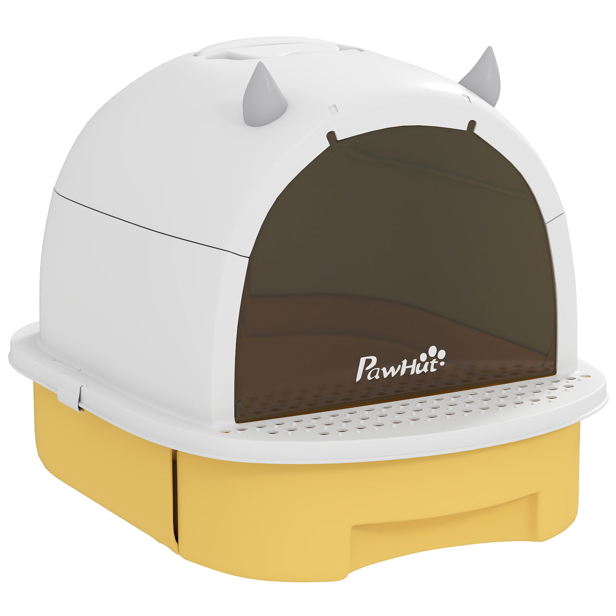 Toilette chiusa per gatti con maniglia di trasporto e porta traslucida, 40,5 x 52 x 39 cm, gialla