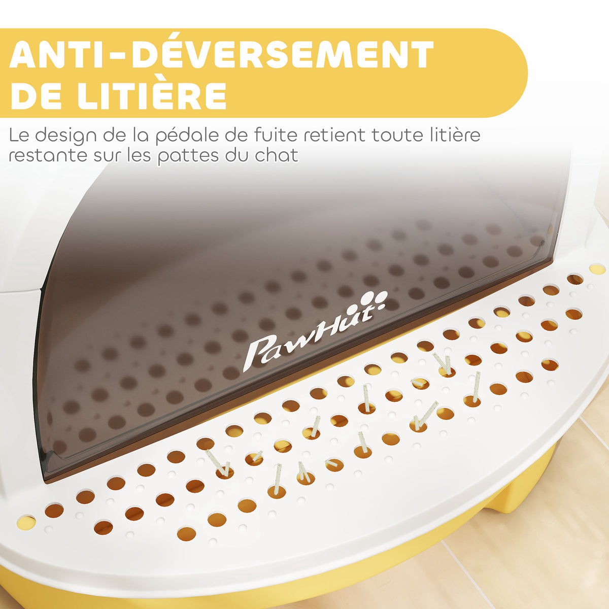 Toilette chiusa per gatti con maniglia di trasporto e porta traslucida, 40,5 x 52 x 39 cm, gialla