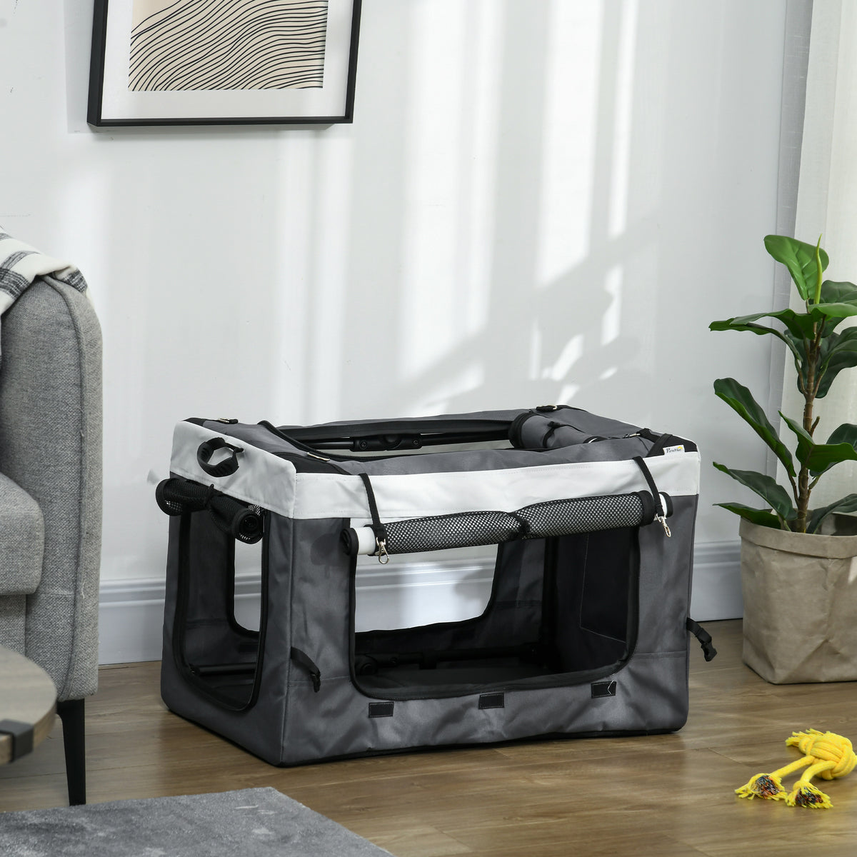 Passeggino pieghevole per cani e gatti, con navicella rimovibile, spallacci, 4 ruote, 81 x 58 x 97,5 cm, grigio.