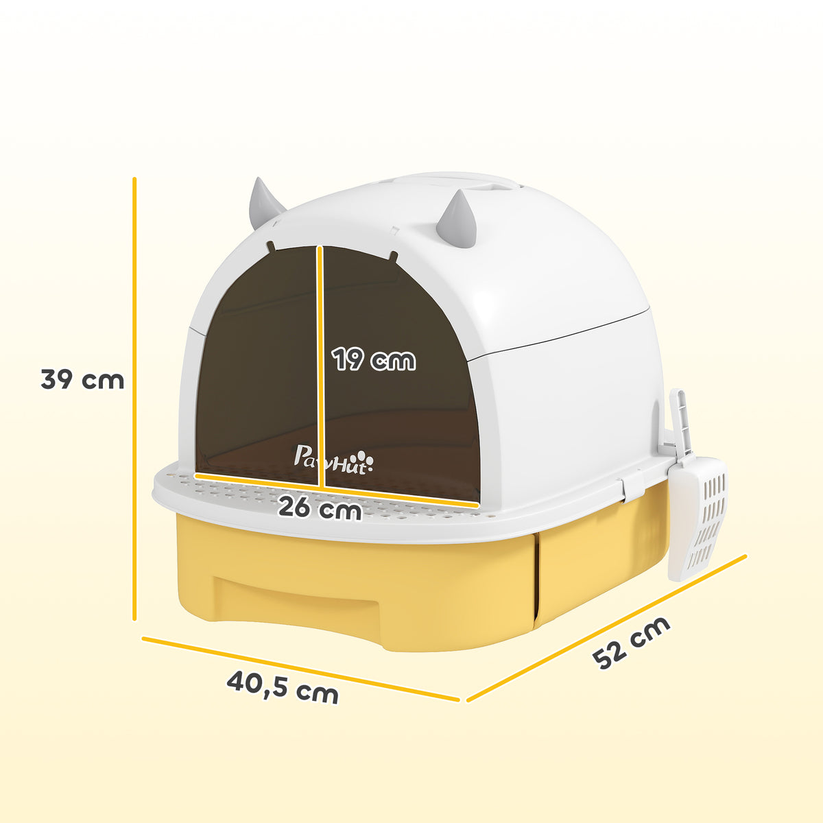 Toilette chiusa per gatti con maniglia di trasporto e porta traslucida, 40,5 x 52 x 39 cm, gialla