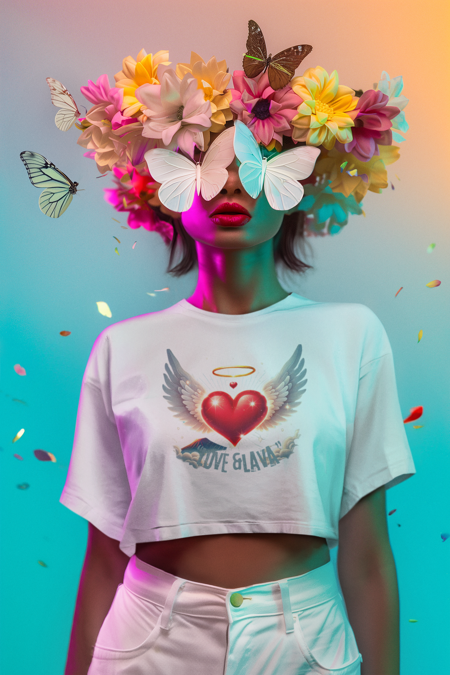 Crop Top Donna Love & Lava – Cuore con Ali, Vesuvio e Passione Made in Naples