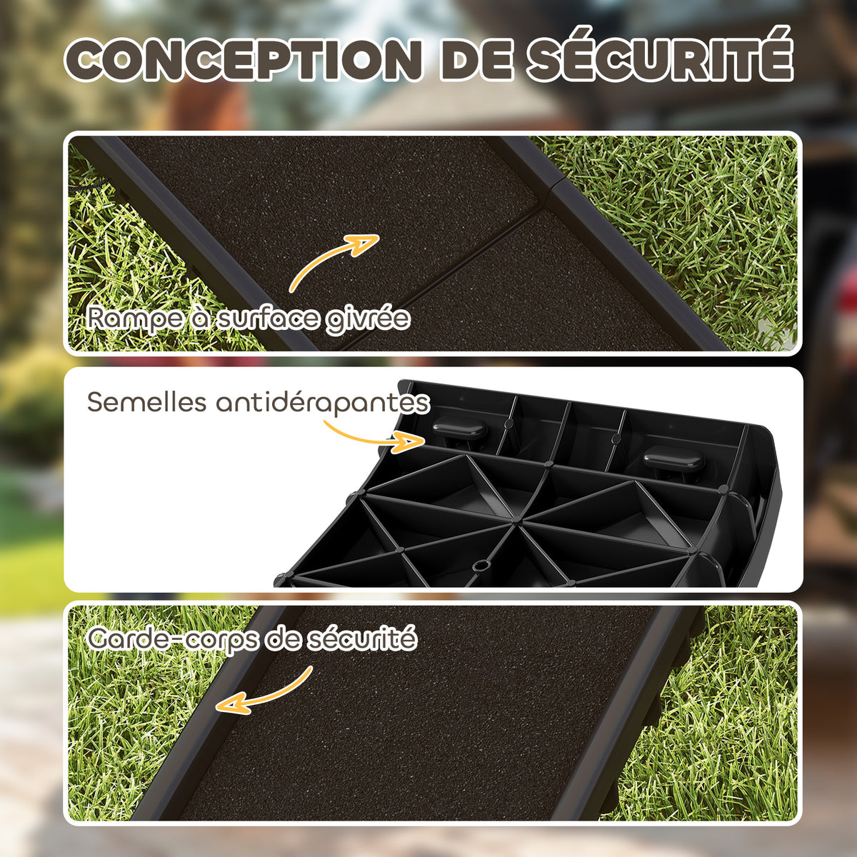 Rampa pieghevole per cani, scaletta in PP con pendenza dolce e superficie antiscivolo, 155x38,5x15,5 cm, nera.