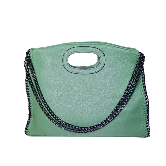 Green Leather Tote Bag with Chain Strap