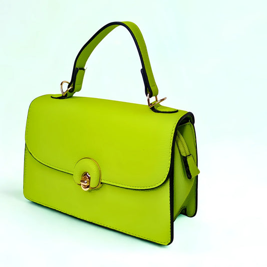 Green Mini Leather Handbag with Shoulder Strap - MS-8647