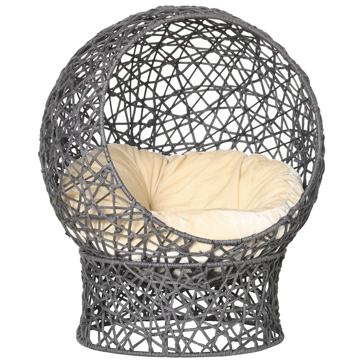 Cesta per gatti, cuccia rialzata, accogliente tana per gatti, 50 x 50 x 60 cm, cuscino morbido color crema incluso, corda in poliestere viola