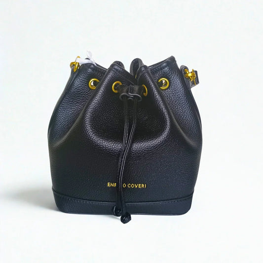 Leather Bucket Bag in Bright Pink and Black