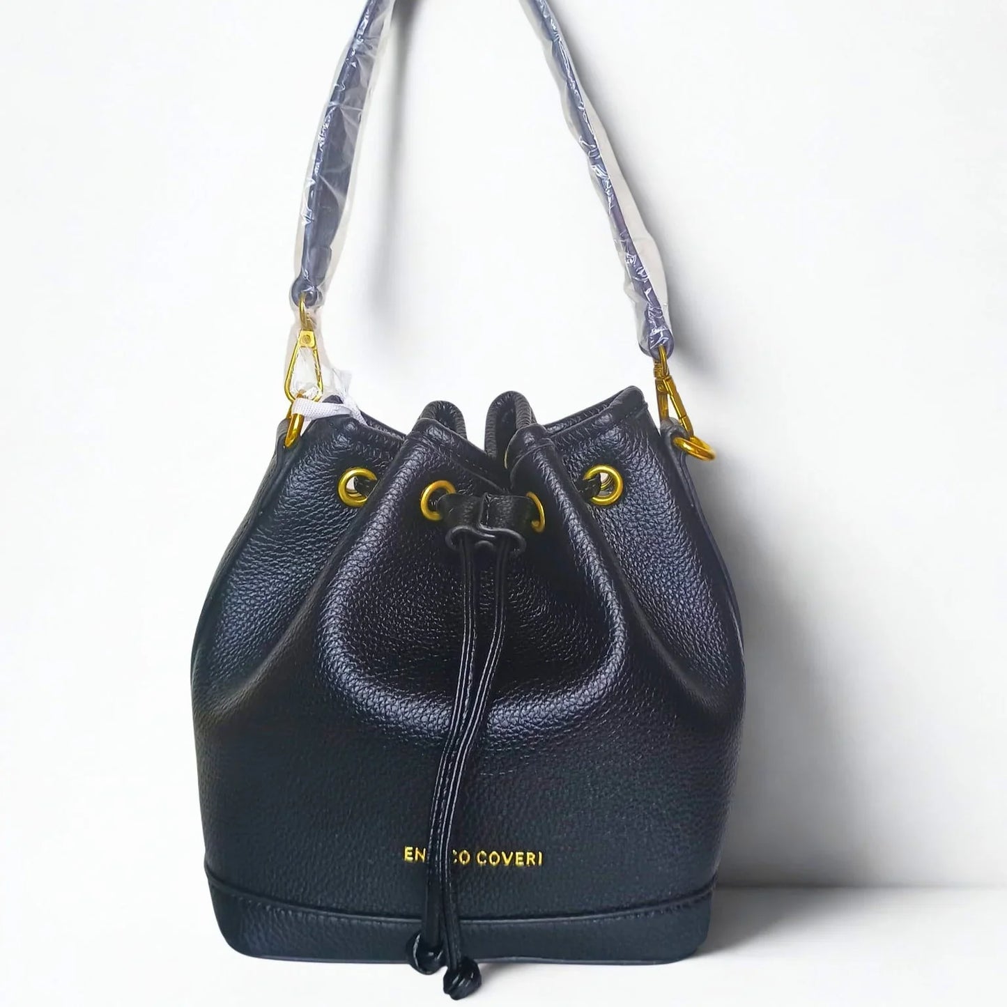 Leather Bucket Bag in Bright Pink and Black