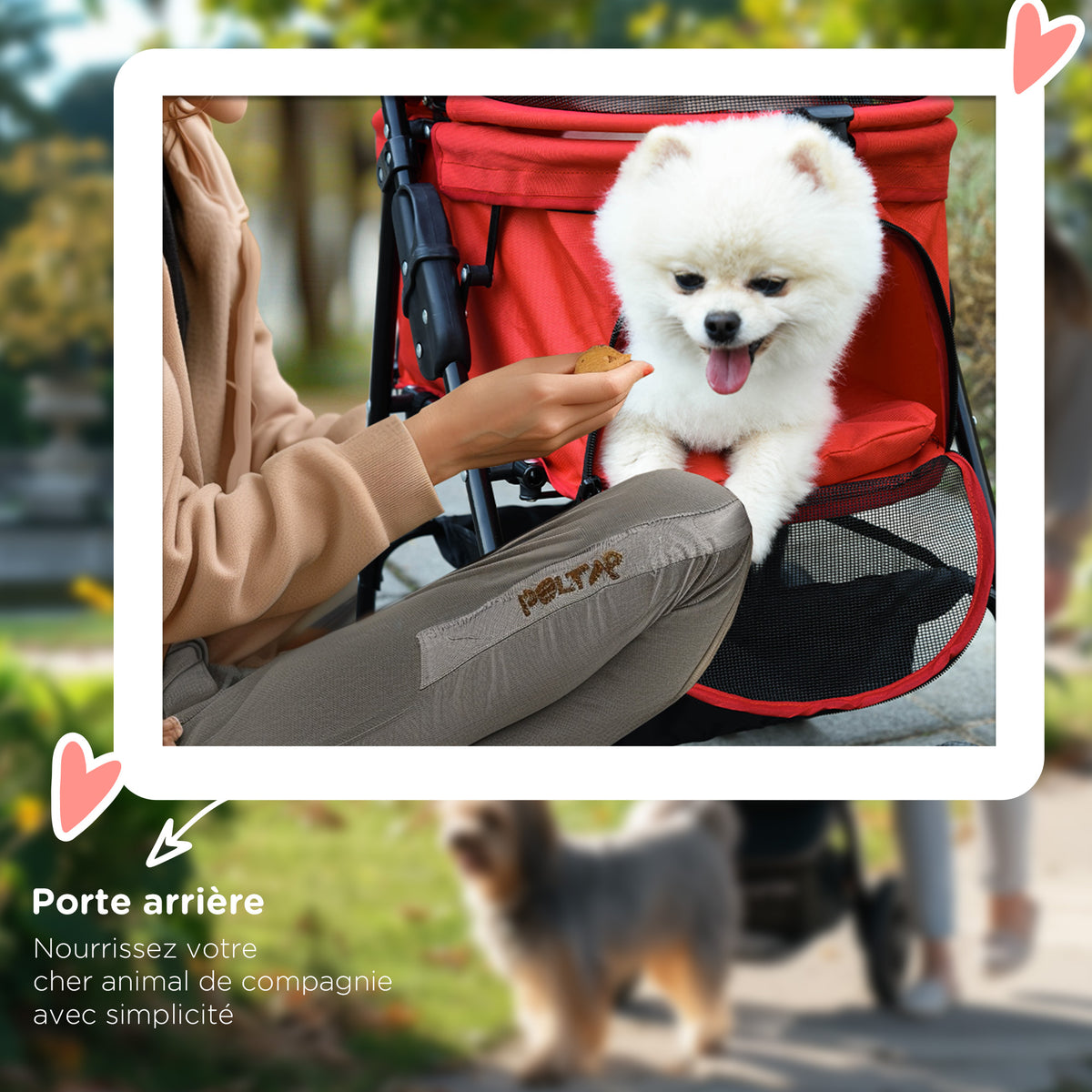 Passeggino pieghevole per cani e gatti, cestino portaoggetti, portabicchiere, tessuto Oxford impermeabile 300D, 4 ruote, rosso