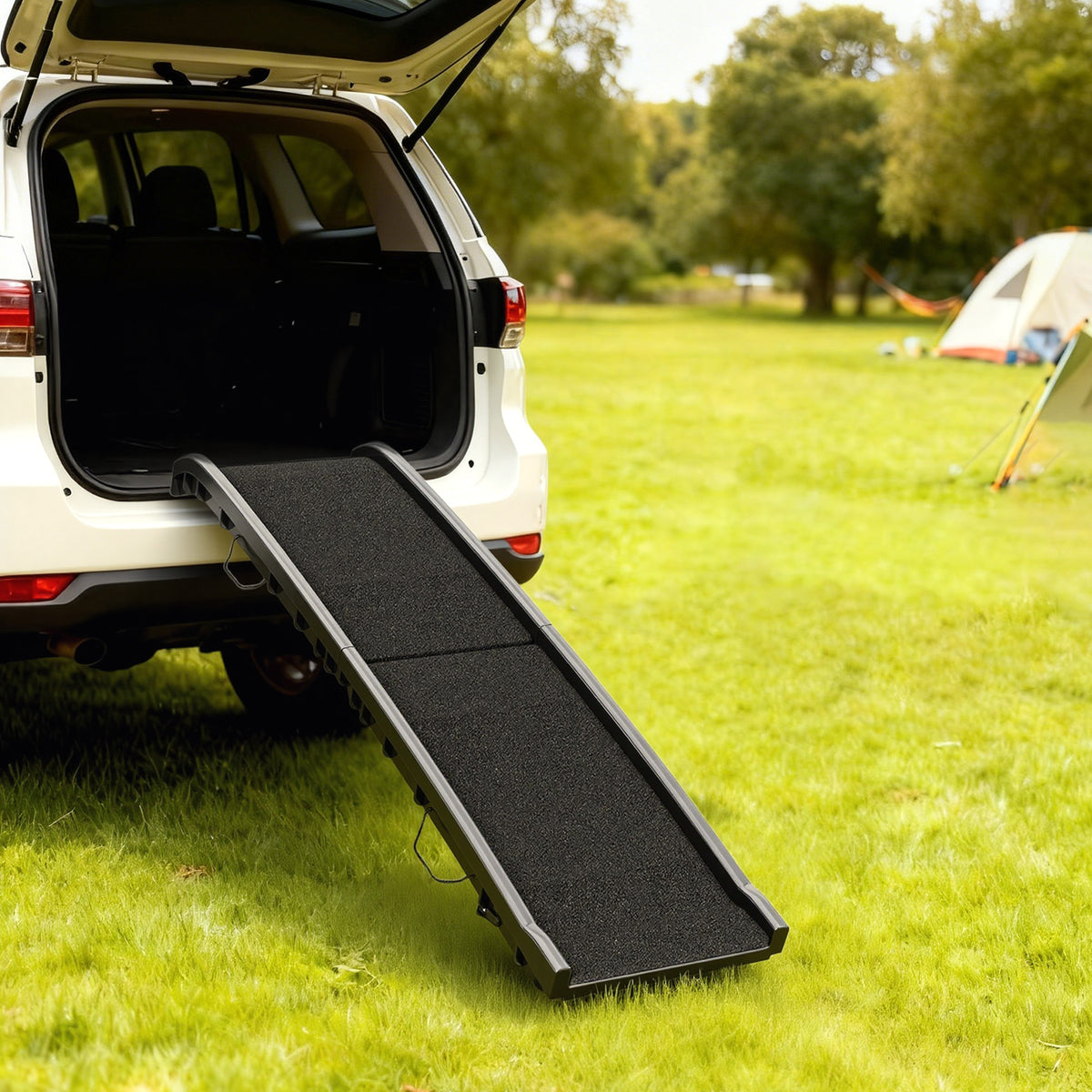 Rampa pieghevole per cani, scaletta in PP con pendenza dolce e superficie antiscivolo, 155x38,5x15,5 cm, nera.