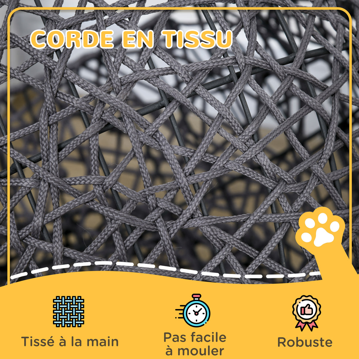 Cesta per gatti, cuccia rialzata, accogliente tana per gatti, 50 x 50 x 60 cm, cuscino morbido color crema incluso, corda in poliestere viola