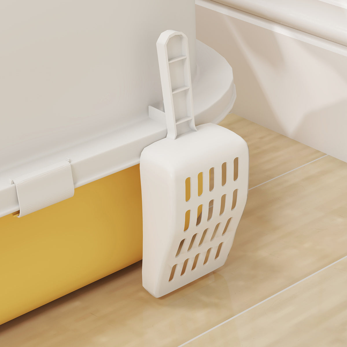 Toilette chiusa per gatti con maniglia di trasporto e porta traslucida, 40,5 x 52 x 39 cm, gialla